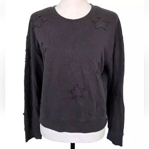 Rails Ramona Sweatshirt Vintage Black Stars Raw Edge Fringe Terry Pull Over Sz S